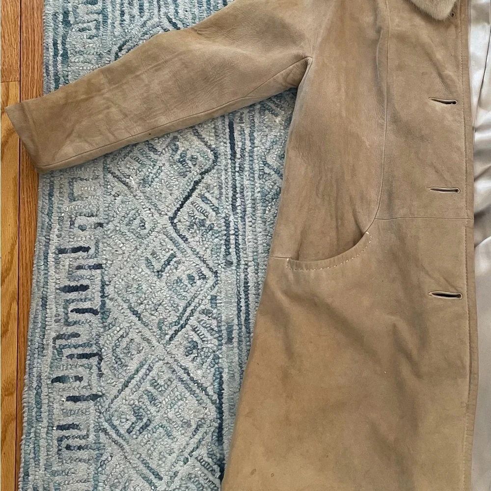 Women's Tan Suede Coat with Faux Fur Collar - Picture 3 of 5